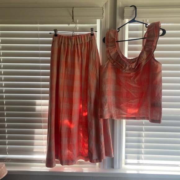 Boden Peach Gingham Matching Skirt and Top Set - Picture 3 of 11